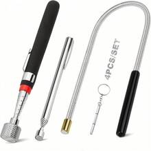 四件套：1 把三合一多功能螺丝刀，铝合金精密螺丝刀套装，方便维修。3 件套磁性拾取工具：可伸缩磁性拾取工具套装，约 17.8 厘米（7 英寸）和约 12.7 厘米（5 英寸）的柔性磁性清洁器。专业汽车维修工具，轻松拾取狭小空间内的铁质物品和螺丝。 - A - 查看 2