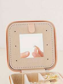 1pc Travel Jewelry Organizer Box, Women's Gift, Mini Jewelry Storage Box With Mirror For Necklaces And Earrings, Pink Travel Essential, Suitable For Vacation, Beach, Bathroom, Bedroom, Large Capacity - Jewelry Box With Mirror - View 7