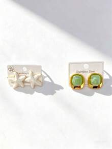 Hypoallergenic Stainless Steel Stud Earrings For Women, 18K Gold Plated Tarnish Free Waterproof Aesthetic Everyday Wear Jewelry Gift - Multicolor - View 15
