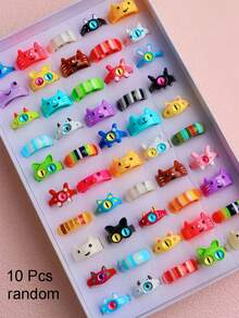 10pcs/Set Cartoon Multicolor Element Rings Set, Elegant & Cute Mixed Styles Rings, Suitable For Party, Wedding, Daily Wear, Fashion Jewelry Gift, Random Assortment - Eye - View 13
