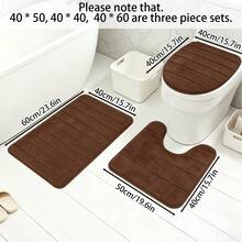 3pcs Bathroom Absorbent Anti-Slip Mats Set, Including Toilet Mat, Bath Mat, And Shower Mat, Soft And Comfortable, Suitable For Bathroom, Laundry Room, Bedroom, Outdoor Entrance, 40x50cm, 40x60cm, 50x120cm - Brown - View 12