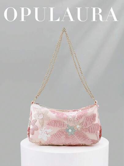 Túi đeo vai đính sequin màu hồng OpulAura 1 chiếc, dành riêng cho phù dâu, túi xách đính sequin lấp lánh, túi dự tiệc khiêu vũ, phụ kiện khiêu vũ, ví nữ thanh lịch, đồ dùng đám cưới, ví dạ hội đính sequin (Mẫu ngẫu nhiên)