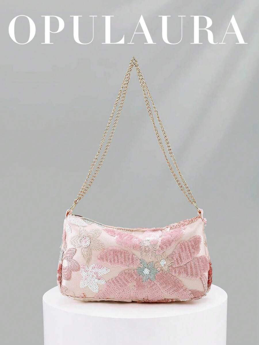 Túi đeo vai đính sequin màu hồng OpulAura 1 chiếc, dành riêng cho phù dâu, túi xách đính sequin lấp lánh, túi dự tiệc khiêu vũ, phụ kiện khiêu vũ, ví nữ thanh lịch, đồ dùng đám cưới, ví dạ hội đính sequin (Mẫu ngẫu nhiên) - Hồng - Xem 1