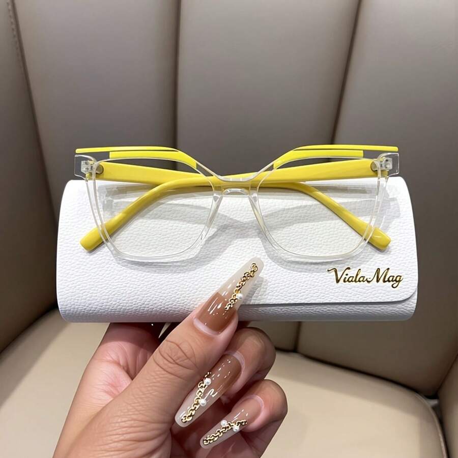 Luxury Transparent Cat-Eye Reading Glasses For Women, Crystal Acetate Frame With Gold Chain Decoration, Oversized Designer Reading Glasses +1.0 To +4.0,  Crystal Frame Fashion Glasses, Vintage Modern Elegant - C2 - View 1