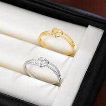 1 chiếc nhẫn nữ hình trái tim tối giản đính đá Cubic Zirconia, quà tặng ngày lễ - Nhiều màu - Xem 6