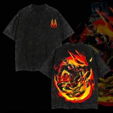 Rider4U Kamen Rider Gears Fire Fox Spirit Oversized Washed T-Shirt 100% Premium Cotton Classic Fit Sizes S-5XL Men's Clothing Soft T-Shirt American Apparel, Cosplay - 黑色 - 查看 6