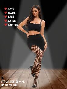 1pc Women's Sexy Mesh Hollow Out Lace High Waist Black Tight Leggings - Black - View 3