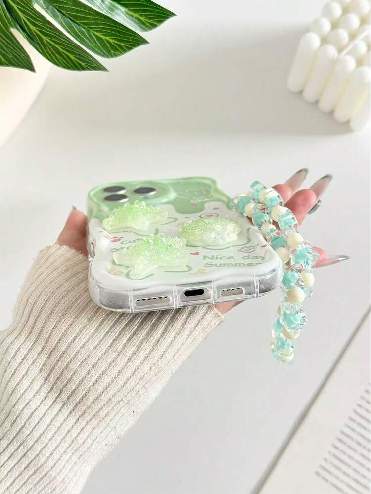 Cartoon Starfish Shell Accessories Green Painted Oil Ripple Edge Print Protective Case With Chain For IPhone 17, 17 Pro, 17 Pro Max, 16, 16 Pro Max, 15, 14, XR, 7/8, 13, 14, P12 - Multicolor - View 4
