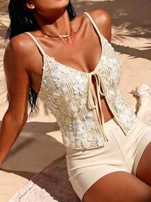 Abiti da ballo romantici e sexy con paillettes, outfit formali da donna per San Valentino, top estivi, per spiaggia, uscite serali, compleanni, feste di laurea, matrimoni e festival musicali - Albicocca - Visualizzare 8
