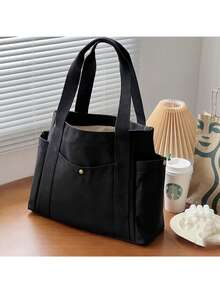 1 pieza Bolso de lona de gran capacidad, bolso de hombro versátil y de alta calidad para el trabajo, salidas, estudiantes - Multicolor - Ver 4