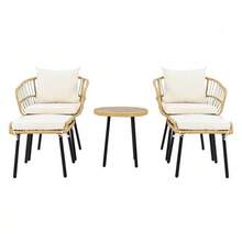 5-Piece Garden Set, Consisting Of 1 Dining Table, 2 Chairs, 2 Stools, Natural Rattan Furniture. - 白色 - 查看 7