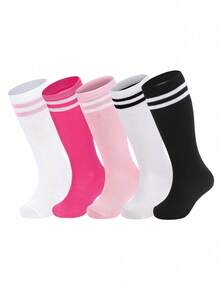 5 đôi tất bóng đá/bóng bầu dục cho trẻ em/trẻ nhỏ, tất ống dài đến đầu gối kẻ sọc cho bé trai và bé gái, tất thể thao dài. - Nhiều màu - Xem 8