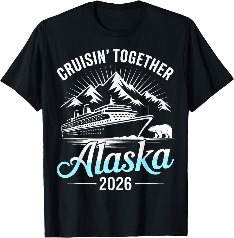 Alaska Cruise 2026 Family Friends Vacation Travel Matching T-Shirt - Black - View 1