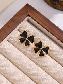 4 Pairs/1 Pair Delicate Enamel Bow Earrings, Sweet & Cute Pink/White/Black Bow Earrings, Fashion Jewelry For Women, Gift For Her, Women's Accessories, Valentine's Day/Mother's Day Gift - Yellow Gold - View 11