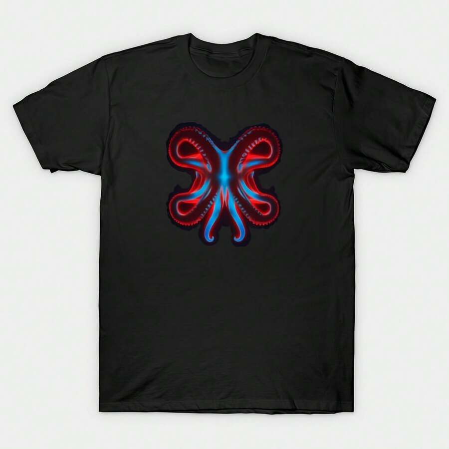 Ed Hall Tulu Logoless T-Shirt220g Heavyweight 100% Cotton T-Shirt. Butterfly Print. Unisex Sizing. Round Neck Inspirational T-Shirt. Cute And Beautiful Y2K-Inspired Summer Top, Perfect For The Outdoors, Home, Work, Or Street Wear. Casual, Loose-Fitting Everyday T-Shirt. - 黑色 - 查看 1