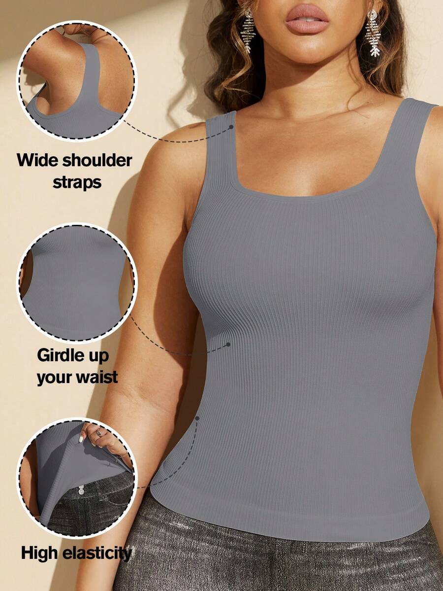 1pc Women's Seamless White Waist Shaping Top - Grey - View 1