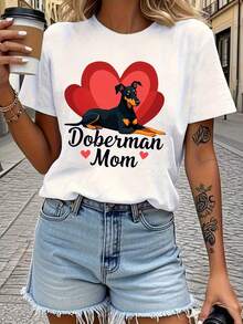 Loving Women's Short Sleeve T-Shirt - Featuring An Adorable Doberman Print Design That Transports You To A Warm And Loving Pet World. Easy To Pair With Any Outfit, Suitable For Various Occasions. Made From Soft And Breathable Fabric. Ideal Year-Round. - 白色 - 查看 1