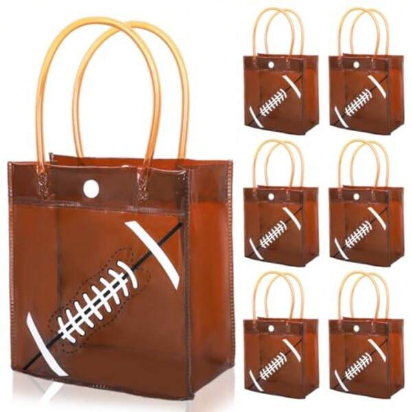 12 bolsas de regalo de PVC transparente con asas, reutilizables, para balones deportivos, fiestas, obsequios, meriendas, eventos de rugby, cumpleaños y festividades
