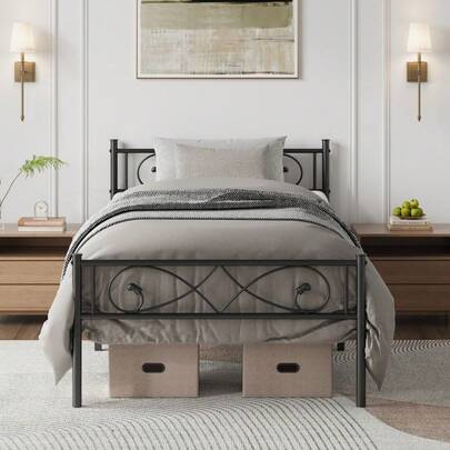 Distinctive Fist Design - Metal Platform Bed Frame - Sturdy Steel Structure - Noise-Free - Underbed Storage - Easy Assembly - No Box Spring Needed