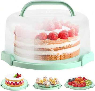 1 caja de transporte para pasteles con tapa y asa, caja portátil para pasteles de 25 cm, caja redonda para cupcakes y muffins, práctica cúpula para pasteles como idea de regalo.