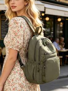 Large Capacity Women's Backpack, Classic Solid Color Design - Green - View 2