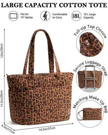 Puffer Tote Bag For Women, Quilted Cotton Laptop Work Tote Shoulder Bag For College School, Teacher, Nurse, Travel | Top Full-Zip Closure, Lightweight, Puffy, With Cosmetic Bag, 40 OZ Tumbler Holder, 14" Computer Bag, Ideal Gift For Women, Leopard - Beo - Xem 3