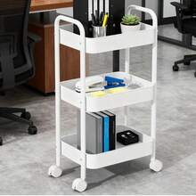 3-Tier Metal Rolling Cart With Wheels Pink Student Dormitory Snack Study Tool Storage Cart With Handle And Lockable Universal Wheel Dormitory Must Have Artifact Kitchen Office Organizer Racks - 白色 - 查看 5