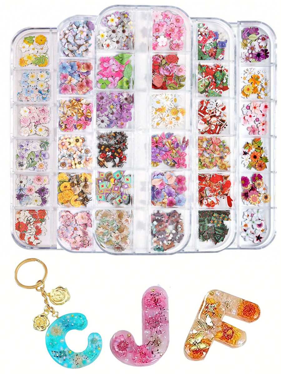 About 300pcs/Box Floral Nail Stickers Set, Flower Nail Decor, DIY Letter Resin Mold Silicone Mold Filler, Jewelry Making Supplies - DIY Filling - View 1