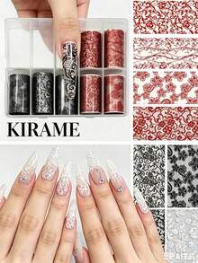 Bộ 10 cuộn giấy dán móng nghệ thuật ren KIRAME - Thiết kế ren hoa màu đen trắng đỏ cổ điển, phụ kiện trang trí móng, dùng cho tiệm nail, làm móng tại nhà, nhà cung cấp vật tư làm móng, đồ dùng cần thiết cho thợ làm móng, đồ dùng cho móng tay, Giáng sinh, Năm mới, Ngày của Mẹ, quà tặng lễ hội, thích hợp cho đồ thủ công, quần áo, vải vóc, giày dép, đồ thủy tinh, làm đồ trang sức - Trang trí lấp lánh nhiều kích cỡ - Nhiều màu - Xem 7