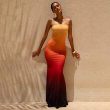 Strapless Slim Fit Maxi Dress, Tube Top Bandeau Design, Elegant Long Length Silhouette, Soft Flowey Fabric For Summer Beach Vacation Resort Dating Party Wear - 黑金 - 查看 1