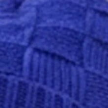 Short Checkered Wool Beanie Hat, Single Layer, Unlined - Royal Blue - View 3