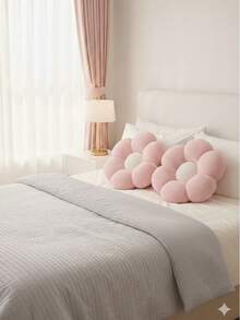 2 Pieces Daisy- Ultrashaped-Soft Plush Seat/Mat - 45x45 Cm - Made In Türkiye - Baby Pink - View 3