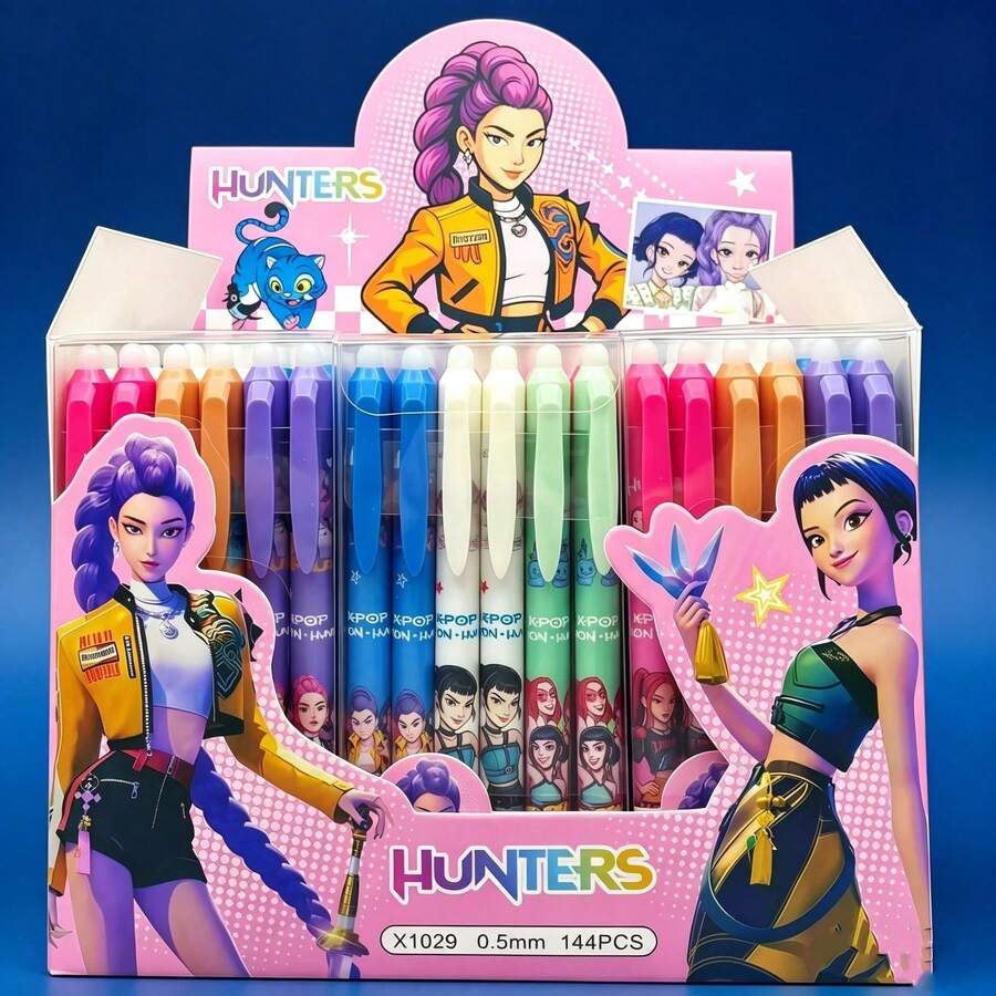 Hasbro 12支装 K-POP 偶像女团风格可擦凝胶笔，书写流畅可擦凝胶墨水笔，学生文具礼盒装 [款式随机] - 彩色 - 查看 1