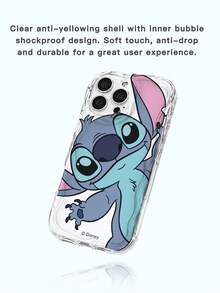 1 pieza Nuevo estuche protector anti-caída de alta densidad con cojín de aire, diseño minimalista y lindo de Stitch de Disney con licencia oficial, cubierta de protección gruesa compatible con Apple iPhone 17 Pro Max/Air, 16, 11/12/13/14 Plus, XR, 15 Pro Max - transparente - Ver 3