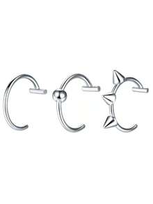 3 chiếc/2 chiếc/1 chiếc khuyên môi kẹp kiểu Punk màu bạc, phụ kiện xỏ môi thời trang unisex. - Nhiều màu - Xem 10