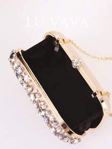 LU VAVA Solid Color Rhinestone Evening Clutch With Sphere Diamond Clasp & Gold Chain, Spring Wedding Party Luxury Shiny Bag(Champagne) - Champagne - View 7