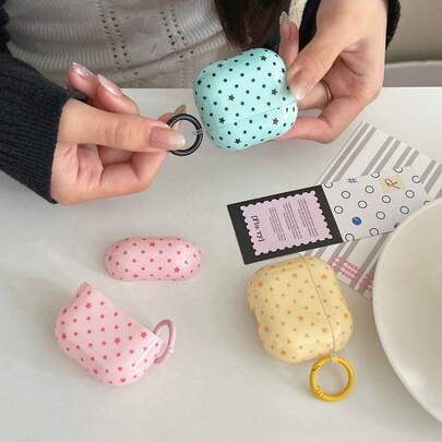 Korean Style Polka Dot & Star Earphone Case + Hanging Ring Set, Suitable Compatible With Apple Pro2/Pro/4/3/2 Case, Fashionable Women Earphone Case, Minimalist Earphone Case, Apple Earphone Case, Spring/Summer Earphone Case, Birthday/Holiday Gift. Please Remove The Protective Film Before Use.