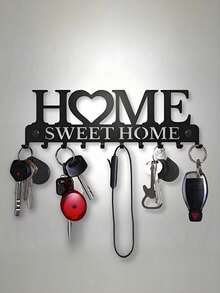 Black Wall Mounted Key Holder With Screws And Expansion Bolts, Metal Art Decorative Hooks For Entryway, Front Door, Kitchen, Hallway, Garage, Utility Room, Office, Etc., Can Be Used As A Key Rack, Wall Mounted Key Rack, Home Decor. - Multicolor - View 1