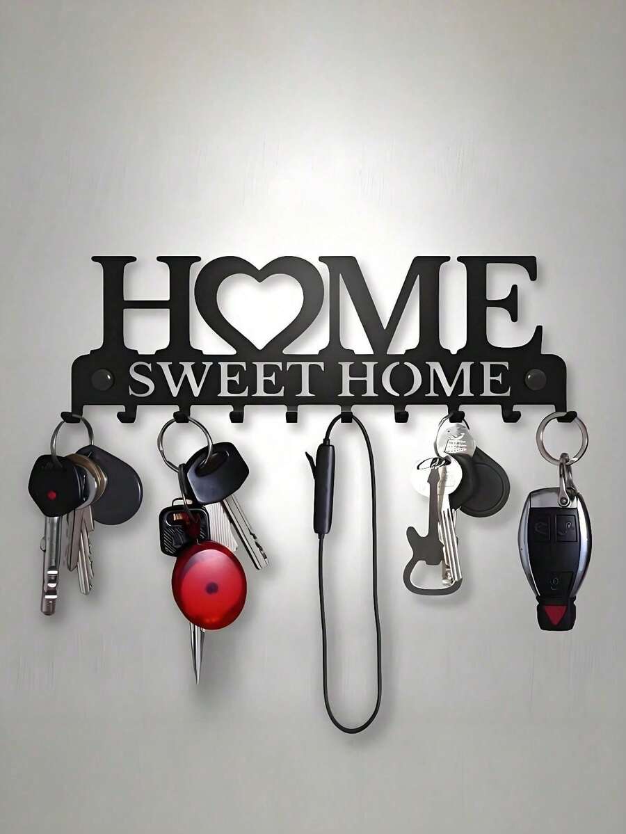 Black Wall Mounted Key Holder With Screws And Expansion Bolts, Metal Art Decorative Hooks For Entryway, Front Door, Kitchen, Hallway, Garage, Utility Room, Office, Etc., Can Be Used As A Key Rack, Wall Mounted Key Rack, Home Decor. - Multicolor - View 1