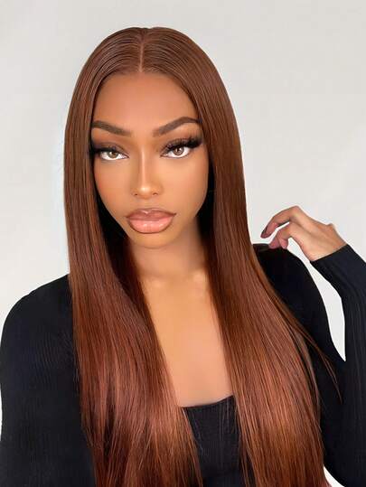 ARABELLA 13x4 Lace Front Wig Glueless Dark Brown Silky Straight 100% Human Hair Middle Part Side Part Wig Invisible Knots Realistic Hairline Transparent Lace Versatile Parting Pre-Bleached & Pre-Plucked Hairline 180% Density 10-26 Inch Easy Wear Beginner Friendly For Women