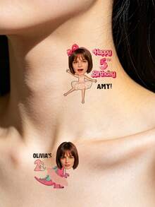 Personalized Photo Temporary Tattoo Stickers, Graduation Cartoon Portrait Design, Fun Body Decoration For Graduation Party Celebration, Customizable Name Tattoo Stickers Unique Keepsake Gift, Customizable Photo Graduation Season Gift For Friends, Classmates And Family - Multicolor - View 3