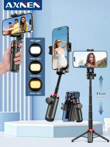 AXNEN New 3-In-1 Foldable Mini Wireless Selfie Stick & Phone Tripod With Wireless Remote - 3 Ways To Use, One-Button Open Retractable Floor Stand, Portable Lanyard, Perfect For Live Streaming, Christmas & Various Holidays, Travel, Outdoor Activities. - View 1