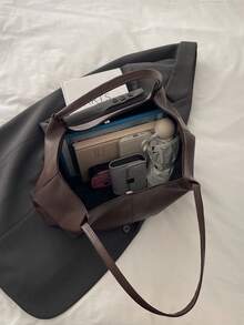 New Fashion Tote Bag, Korean & Japanese Niche Versatile Large Capacity Shoulder Bag For Daily Commute - Coffee - View 4