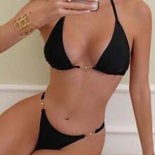 Sexy Lace-Up Bikini For Beach Vacation Swimwear - Black - View 2