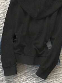 Sudadera con capucha y cremallera para mujer, color negro sólido, manga larga, bolsillo canguro, puños y dobladillo elásticos, estilo casual y deportivo, ideal para todo el año, uso diario, actividades al aire libre, gimnasio, escuela, combinaciones con jeans, leggings y pantalones deportivos - Gris Oscuro - Ver 4
