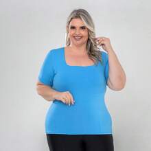 Set Of 2 Women's Basic Comfortable Short-Sleeve Square Neck Plus Size Blouses - White-blue - View 2