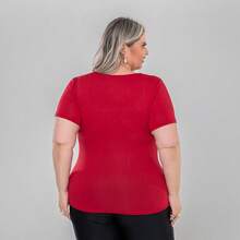 Set Of 2 Women's Basic Comfortable Short-Sleeve Square Neck Plus Size Blouses - Red-blue - View 5