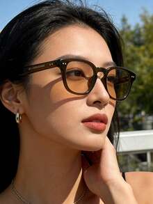 1 paire de lunettes ovales à monture en plastique unisexe, style bohème classique, convient pour les fêtes, les sports, les sorties, les vacances, les voyages, la plage, la conduite, la rue, les vacances, les sports, la pêche, les activités de plein air, les tenues de rue - Taupe - Voir 4