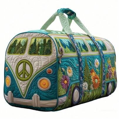 Large Canvas Camping Overnight Travel Bag, Hippie Journey Quilted Duffel Bag, Stylish Women's Large Capacity Weekend Bag, Overnight Luggage Bag Gym Tote