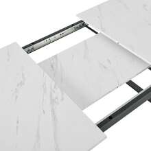 Telescopic Dining Table, 140/180 X 80 X 75 Cm, Metal Legs And Square Tubes (Modern White MDF Top With Marble Effect), Dual Use For Home And Office - White - View 9